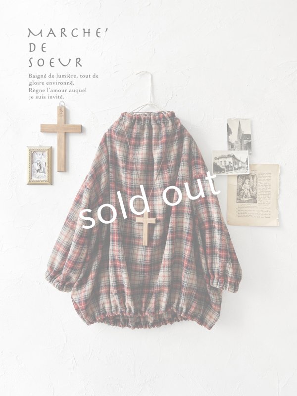 画像1: MARCHE' DE SOEUR／ウールガーゼのバルーンチュニック・ベージュチェック (1)