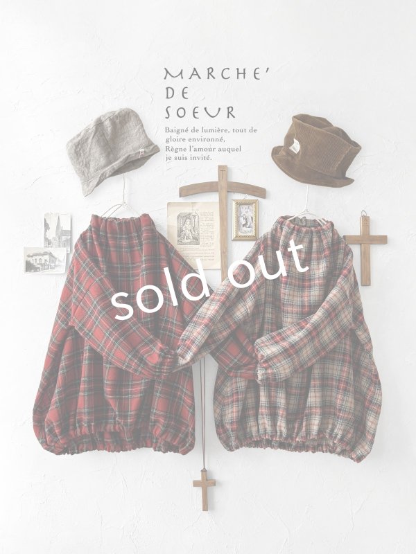 画像19: MARCHE' DE SOEUR／ウールガーゼのバルーンチュニック・ベージュチェック (19)