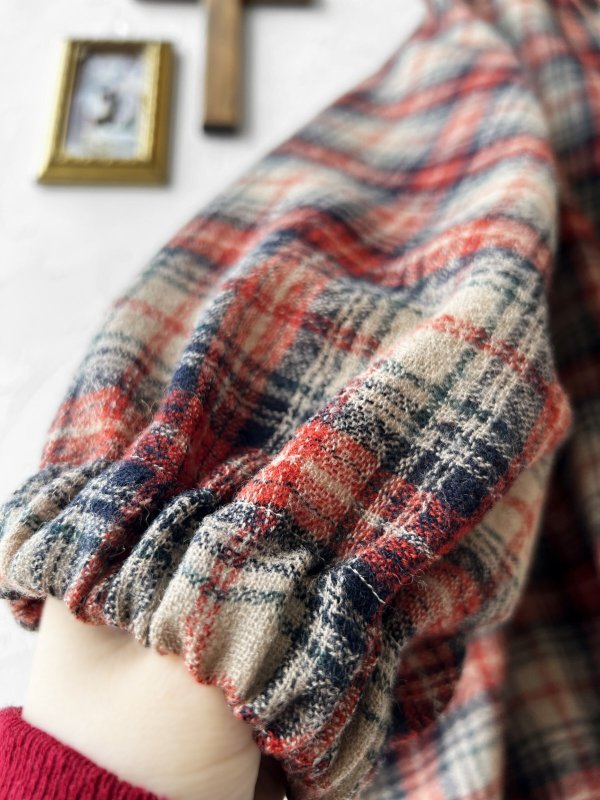 画像5: MARCHE' DE SOEUR／ウールガーゼのバルーンチュニック・ベージュチェック (5)