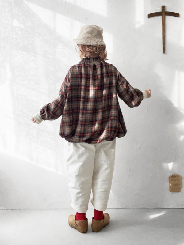 画像17: MARCHE' DE SOEUR／ウールガーゼのバルーンチュニック・ベージュチェック (17)