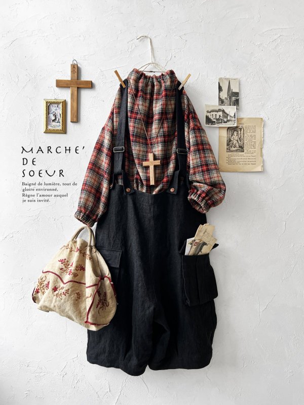 画像10: MARCHE' DE SOEUR／ウールガーゼのバルーンチュニック・ベージュチェック (10)