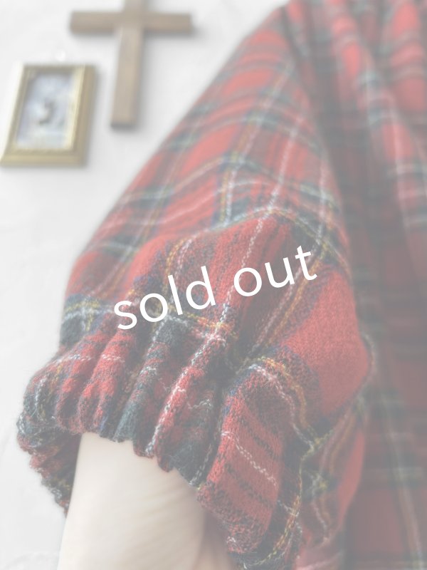 画像4: MARCHE' DE SOEUR／ウールガーゼのバルーンチュニック・赤チェック (4)