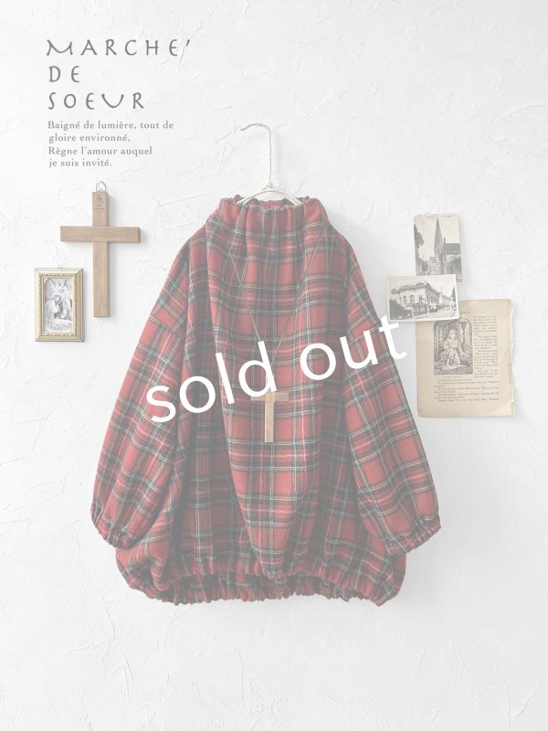 画像1: MARCHE' DE SOEUR／ウールガーゼのバルーンチュニック・赤チェック (1)