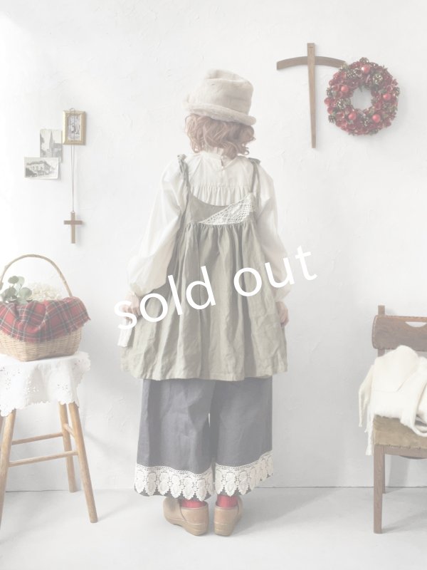 画像5: 【ノエルの贈り物】リネンキャミのレースチュニック・カーキ【4】 (5)