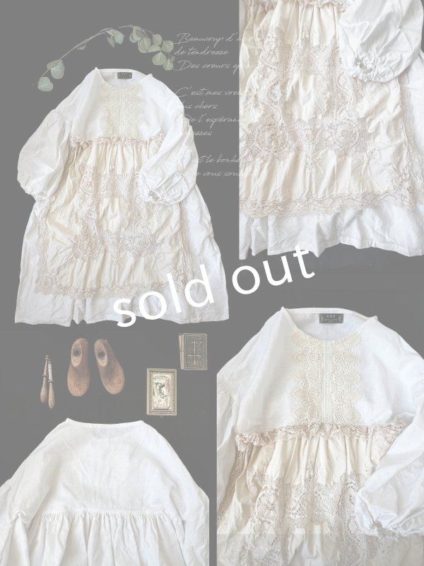 画像2: 【ノエルの贈り物】ホワイトリネンレースワンピース・A【15】 (2)