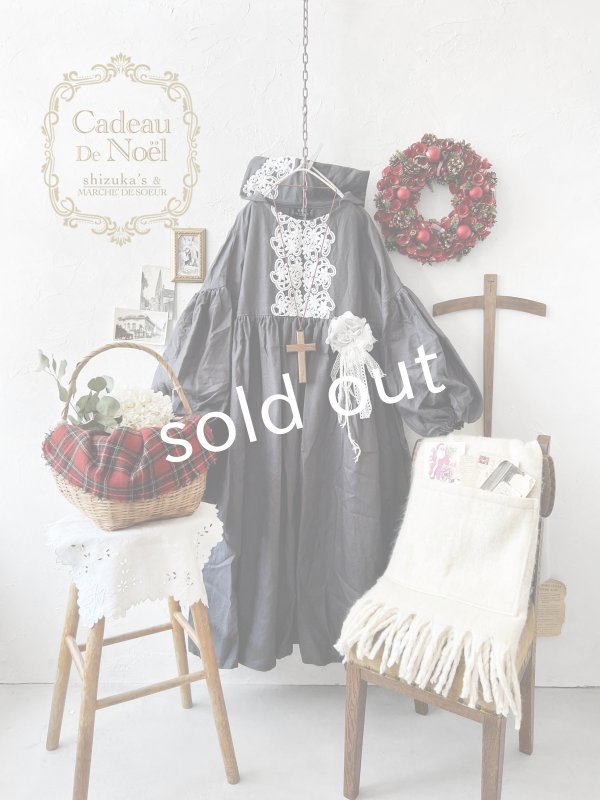 画像1: 【ノエルの贈り物】セーラー襟のレースワンピース・ダークグレー【20】 (1)