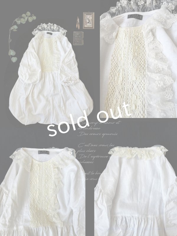 画像2: 【ノエルの贈り物】ホワイトリネンレースワンピース・C【17】 (2)