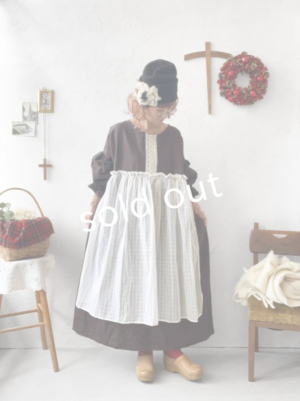 画像4: 【ノエルの贈り物】チョコブラウンのパフスリーブレースワンピース・B【22】 (4)