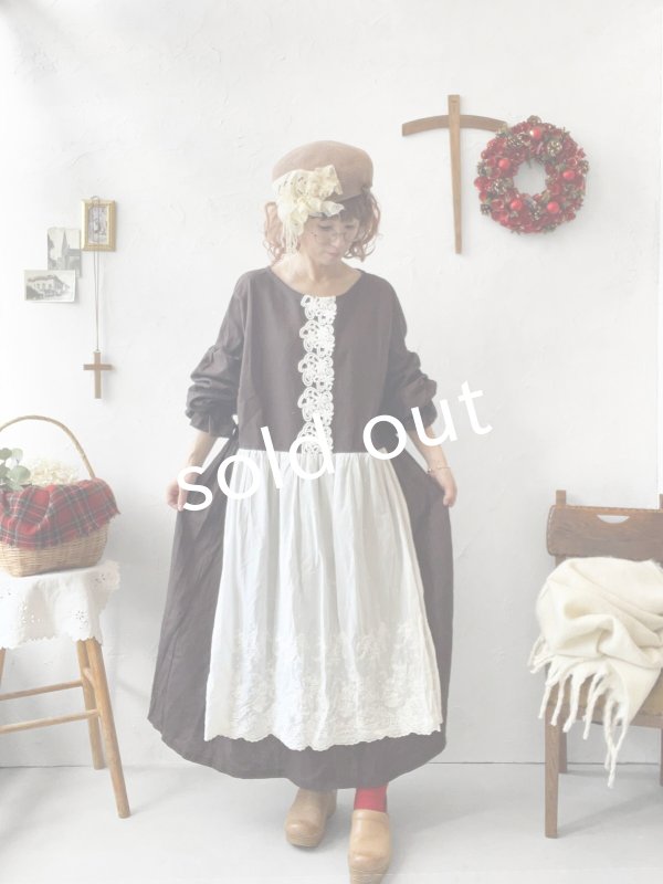 画像4: 【ノエルの贈り物】チョコブラウンのパフスリーブレースワンピース・A【21】 (4)