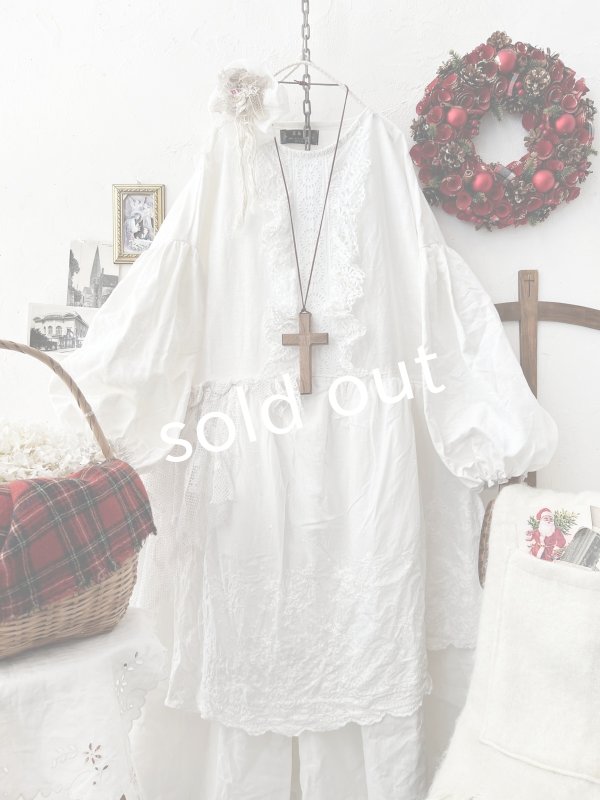 画像2: 【ノエルの贈り物】ホワイトリネンレースワンピース・D【25】 (2)