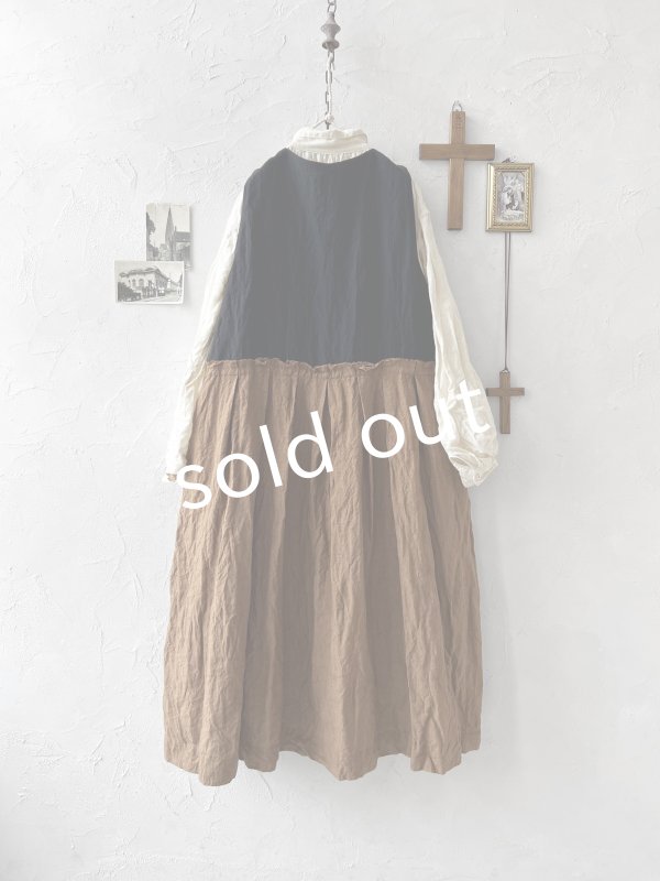 画像7: MARCHE' DE SOEUR／リネンのベストワンピース・黒×アンティークブラウン (7)