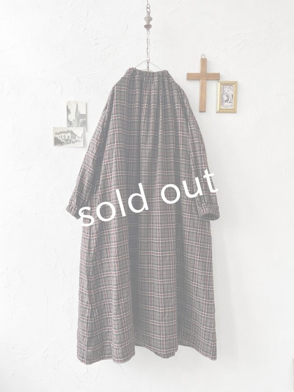 画像7: MARCHE' DE SOEUR／シャーリングネックワンピース・レッドブラウンチェック (7)