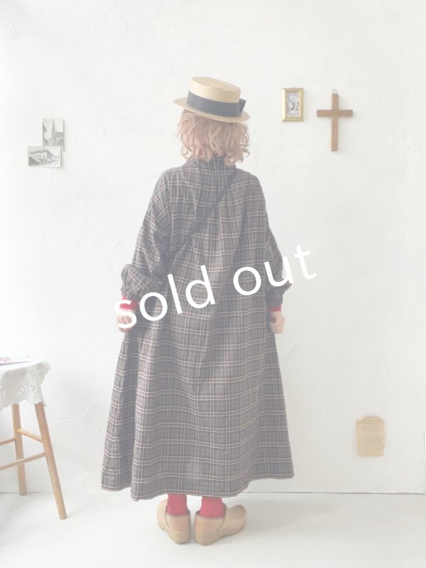 画像13: MARCHE' DE SOEUR／シャーリングネックワンピース・レッドブラウンチェック (13)