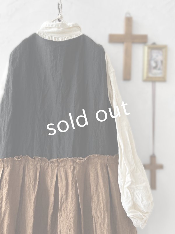 画像8: MARCHE' DE SOEUR／リネンのベストワンピース・黒×アンティークブラウン (8)