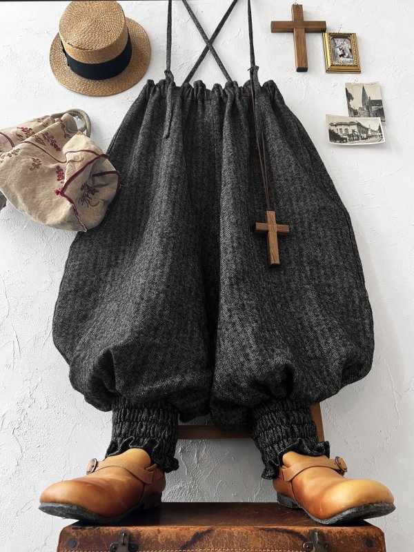 画像5: MARCHE' DE SOEUR／シェットランドウールリネン ピエロパンツ・杢ブラック (5)