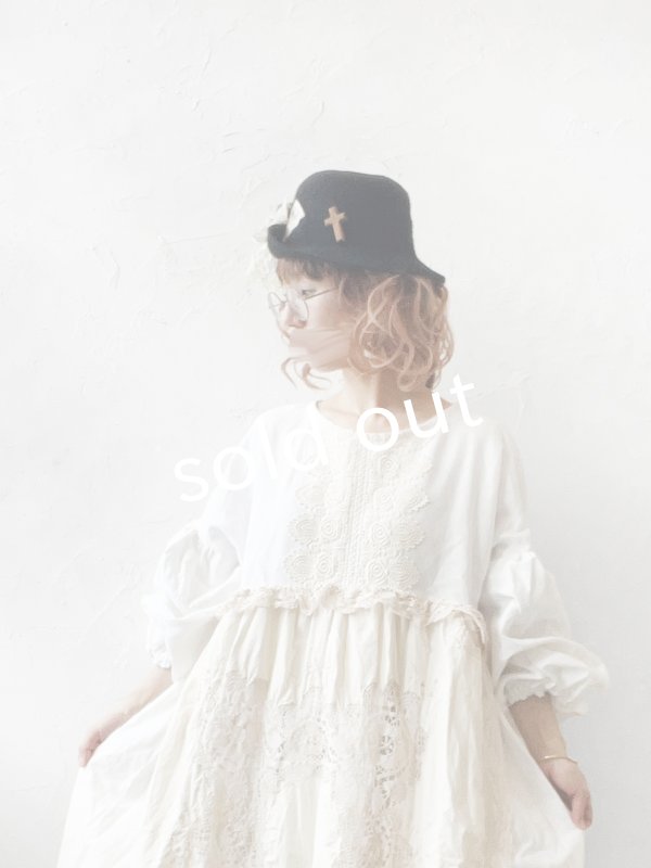 画像6: pollenbienco／アンティークレースのハット・黒 (6)