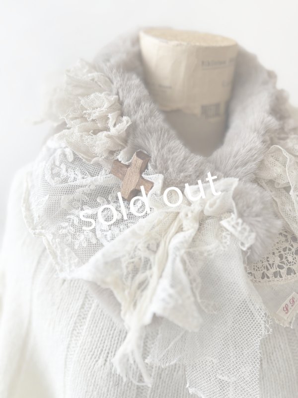 画像2: pollenbienco／アンティークレースのファーティペット・H (2)