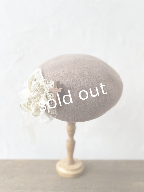 画像3: pollenbienco／アンティークレースのベレー帽・ベージュ (3)