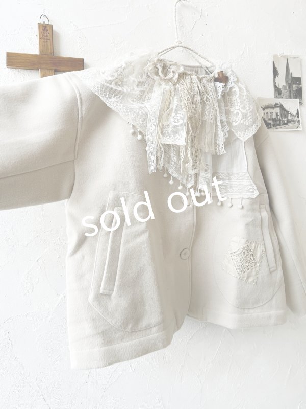 画像7: pollenbienco／アンティークレースのメルトンコート・アイボリー (7)