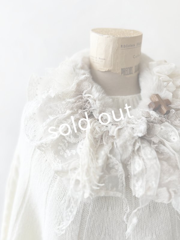 画像2: pollenbienco／アンティークレースのファーティペット・G (2)