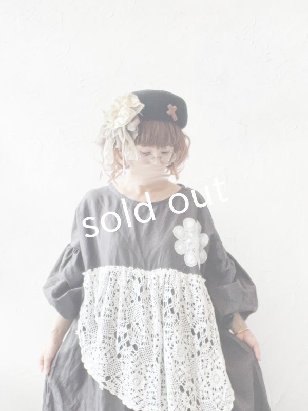 画像5: pollenbienco／アンティークレースのベレー帽・黒 (5)