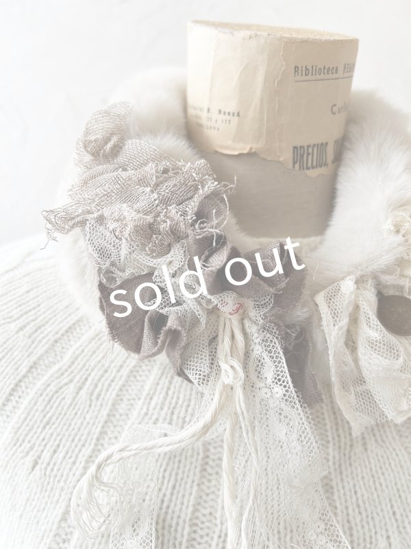 画像2: pollenbienco／アンティークレースのファーティペット・L (2)