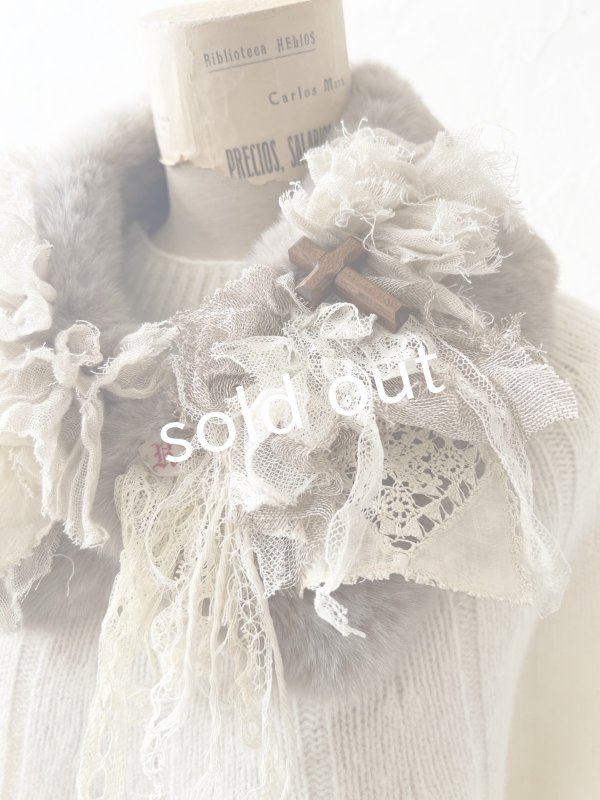 画像3: pollenbienco／アンティークレースのファーティペット・I (3)