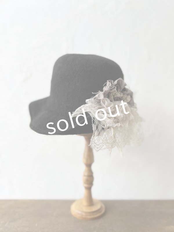 画像3: pollenbienco／アンティークレースのハット・黒 (3)