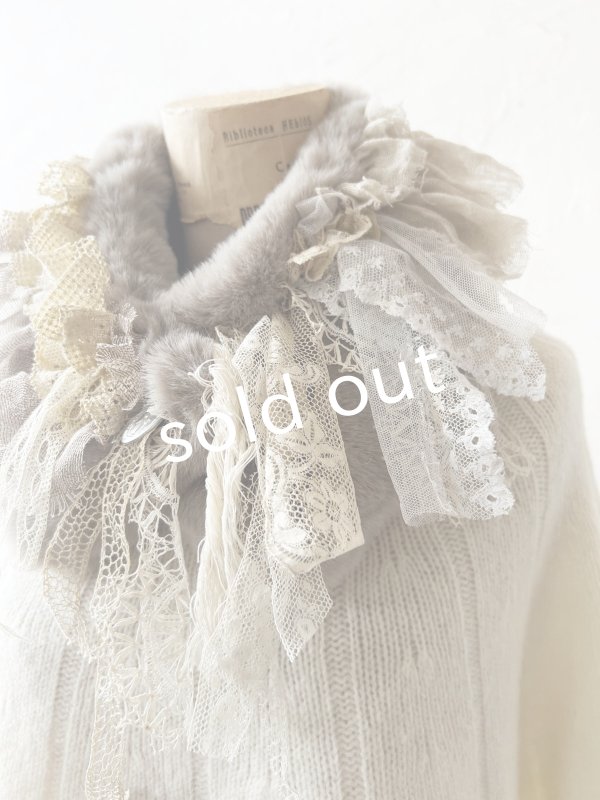 画像3: pollenbienco／アンティークレースのファーティペット・E (3)