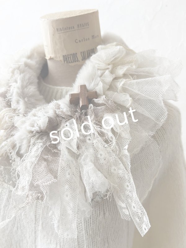 画像3: pollenbienco／アンティークレースのファーティペット・G (3)