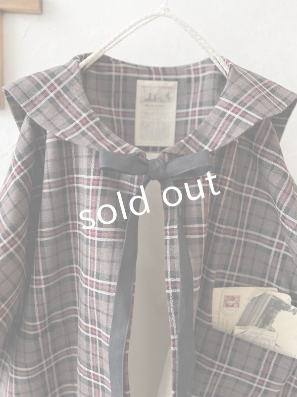 画像5: MARCHE' DE SOEUR／セーラー襟のタッセルちびジャケット・レッドブラウンチェック (5)