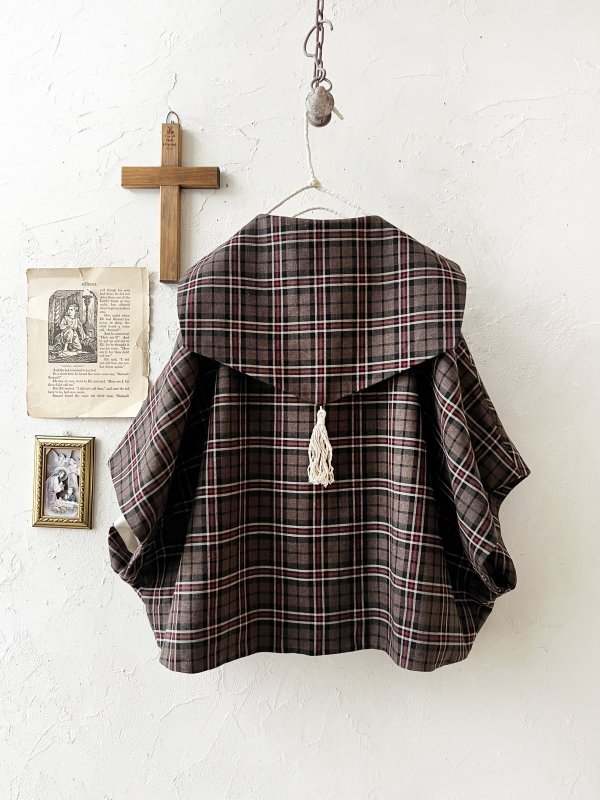 画像12: MARCHE' DE SOEUR／セーラ襟のタッセルちびジャケット・レッドブラウンチェック (12)