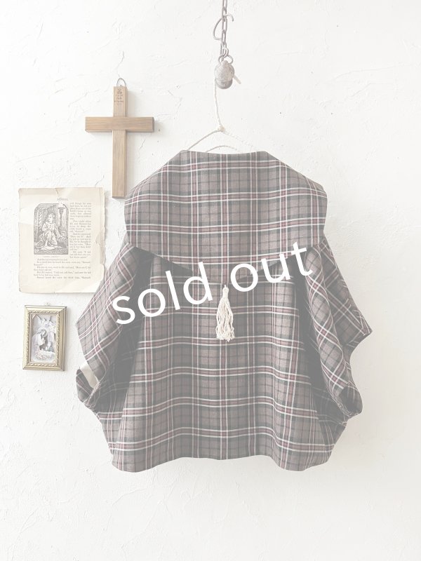 画像11: MARCHE' DE SOEUR／セーラー襟のタッセルちびジャケット・レッドブラウンチェック (11)