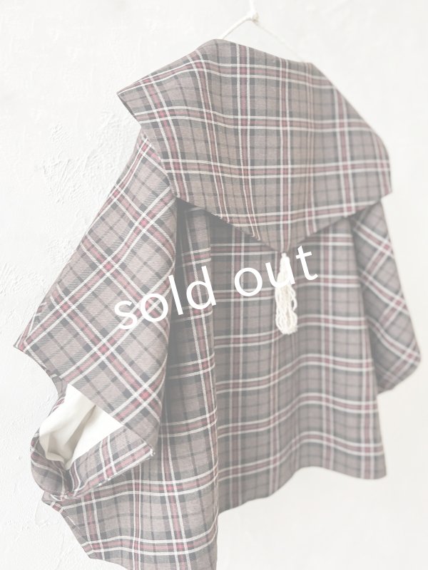 画像12: MARCHE' DE SOEUR／セーラー襟のタッセルちびジャケット・レッドブラウンチェック (12)