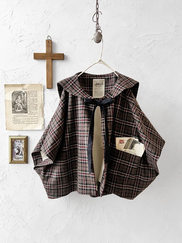 画像3: MARCHE' DE SOEUR／セーラ襟のタッセルちびジャケット・レッドブラウンチェック (3)