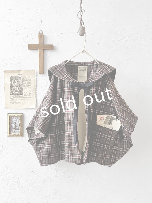 画像2: MARCHE' DE SOEUR／セーラー襟のタッセルちびジャケット・レッドブラウンチェック (2)