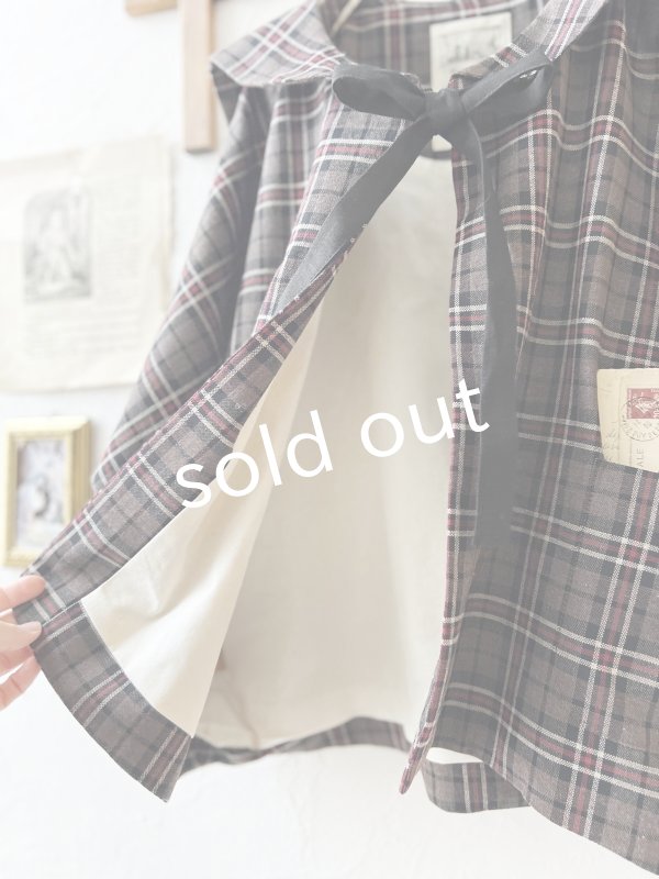 画像9: MARCHE' DE SOEUR／セーラー襟のタッセルちびジャケット・レッドブラウンチェック (9)