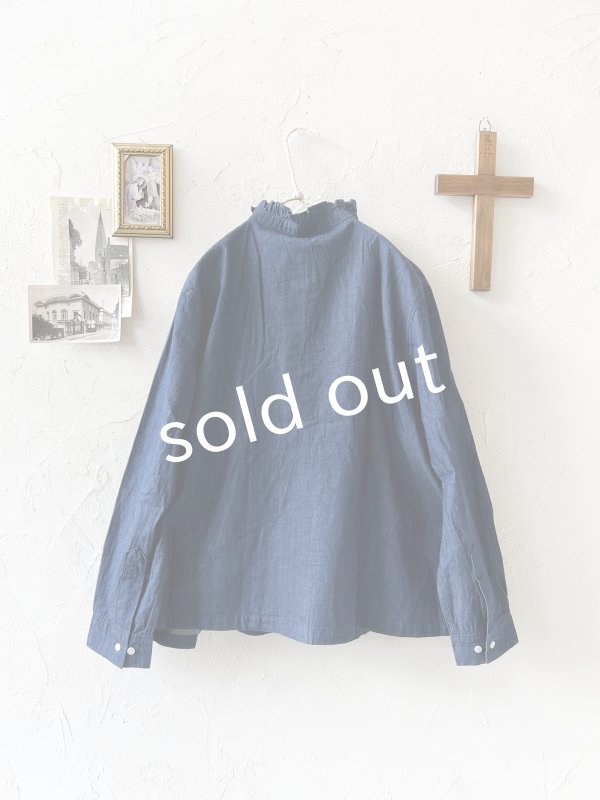 画像7: SO／ライトデニムフリルブラウス・インディゴ (7)