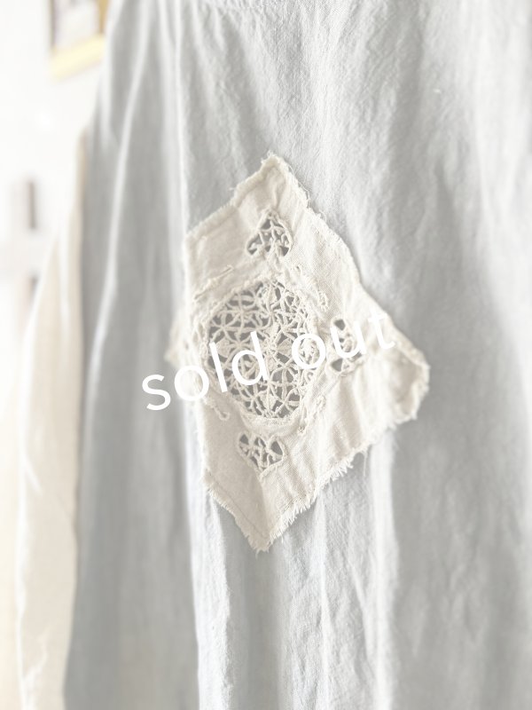 画像3: MARCHE' DE SOEUR／アンティークレース付きタブリエドレス・アイスグレー (3)
