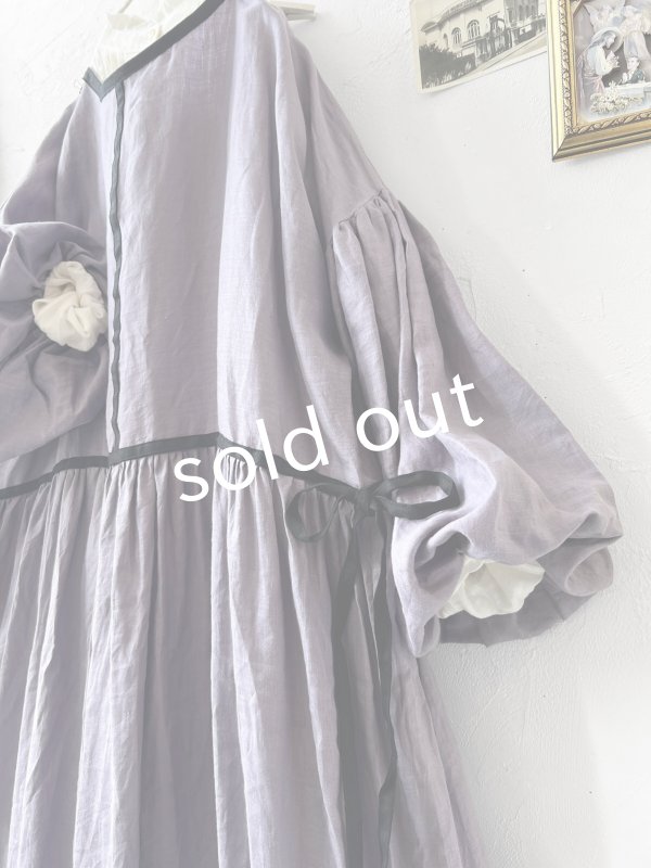 画像4: shizuka's／リネンのリボンワンピース（パフスリーブ）スミレ (4)