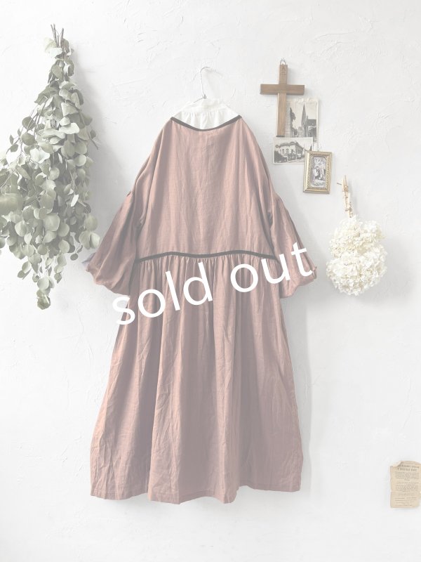 画像6: shizuka's／リネンのリボンワンピース（パフスリーブ）テラコッタ (6)