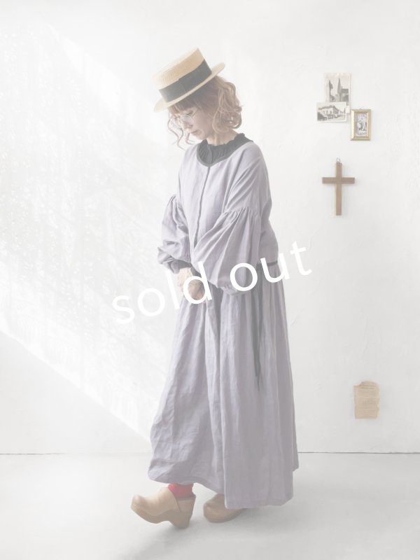 画像10: shizuka's／リネンのリボンワンピース（パフスリーブ）テラコッタ (10)