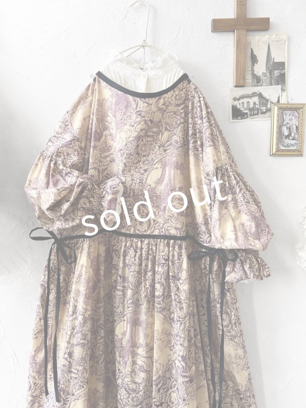 画像2: shizuka's／トワルドジュイのリボンワンピース・（ベルスリーブ）山葡萄 (2)