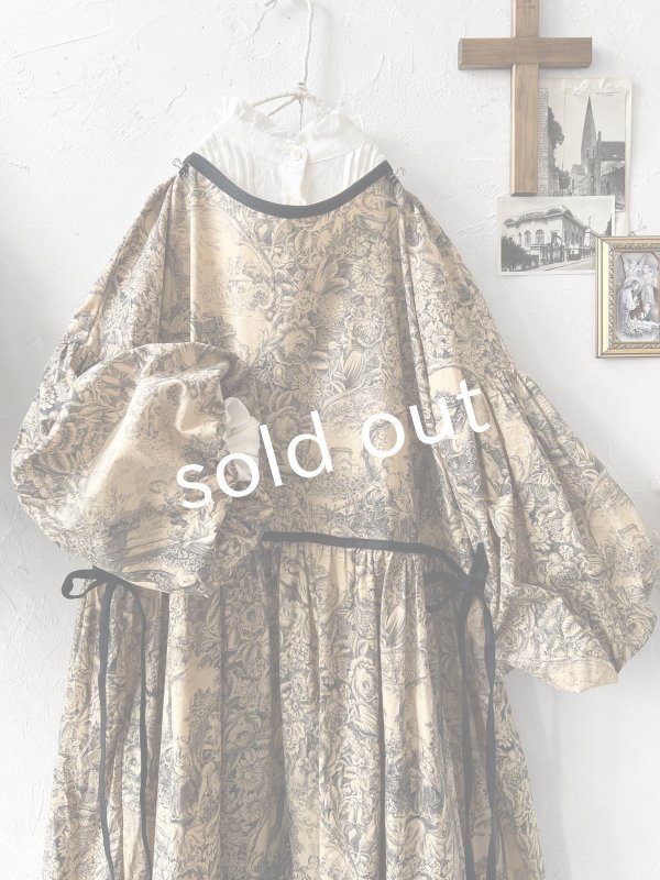 画像3: shizuka's／トワルドジュイのリボンワンピース（パフスリーブ）ベージュ (3)