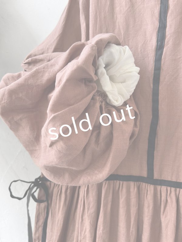 画像5: shizuka's／リネンのリボンワンピース（パフスリーブ）テラコッタ (5)