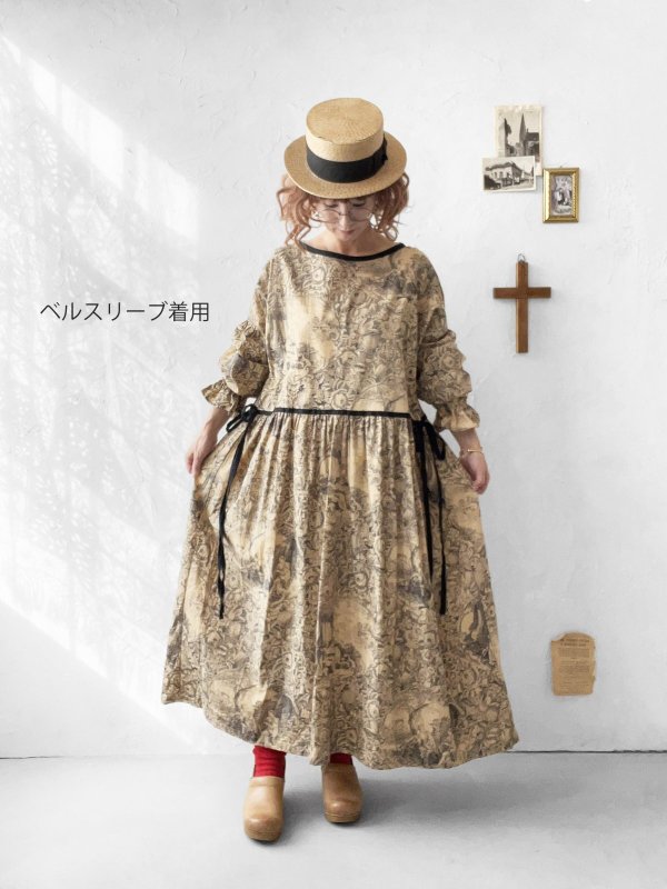 画像9: shizuka's／トワルドジュイのリボンワンピース（パフスリーブ）ベージュ (9)