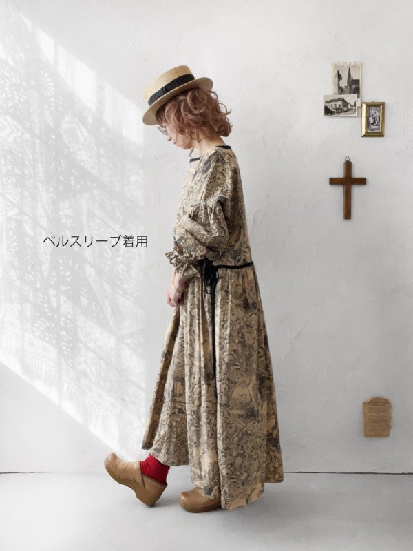 画像12: shizuka's／トワルドジュイのリボンワンピース（パフスリーブ）ベージュ (12)