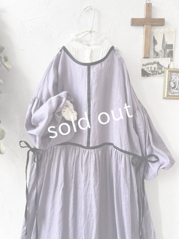 画像3: shizuka's／リネンのリボンワンピース（パフスリーブ）スミレ (3)