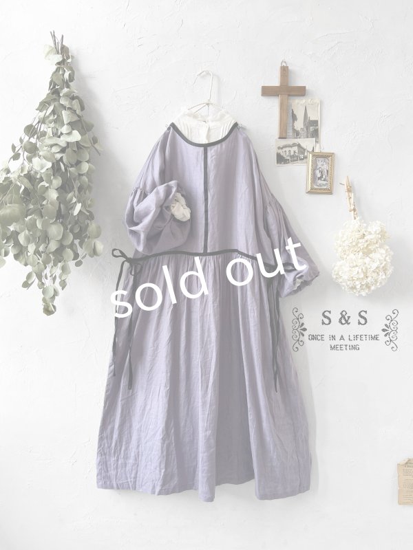 画像2: shizuka's／リネンのリボンワンピース（パフスリーブ）スミレ (2)