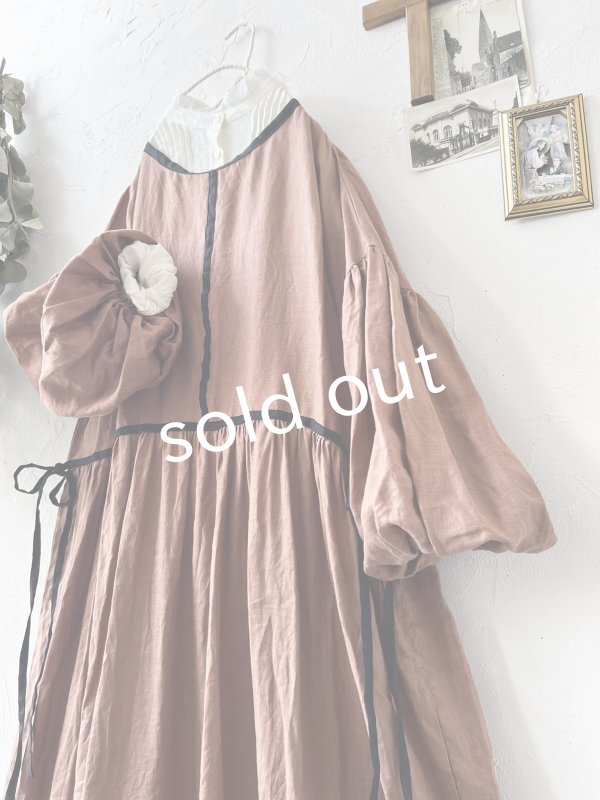 画像3: shizuka's／リネンのリボンワンピース（パフスリーブ）テラコッタ (3)